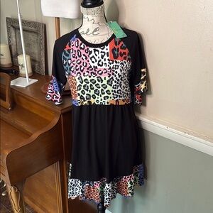 Colorful Leopard Print Midi With Pockets Dress NWT